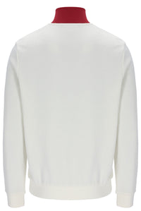 White sweater with a red turtleneck on a white background