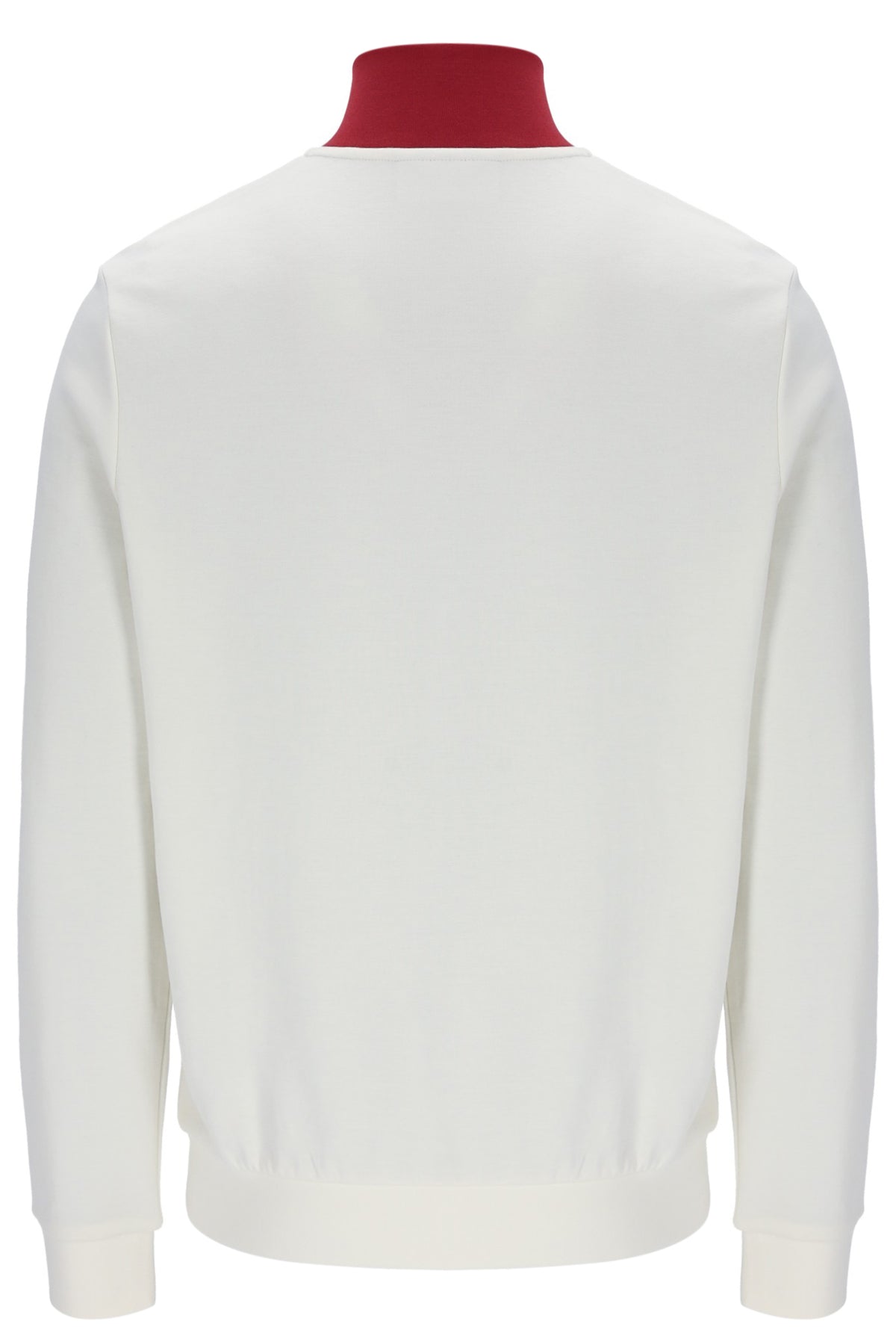 White sweater with a red turtleneck on a white background