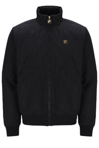Displays the Black 'FILA' branded Etton Bomber Jacket
