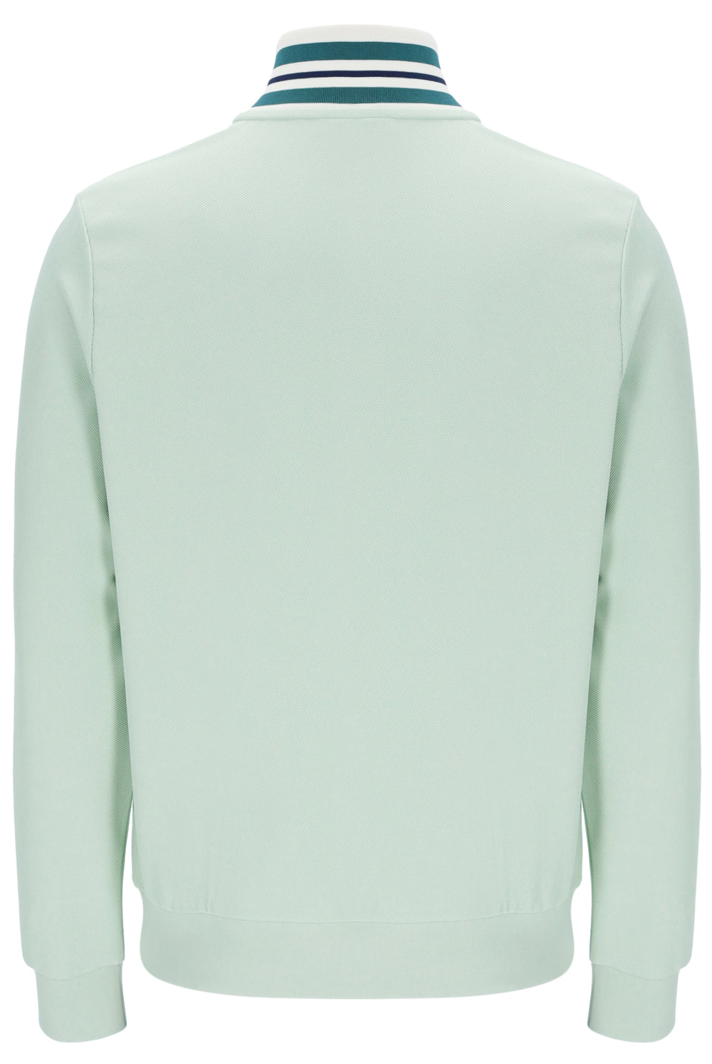 Light green track jacket with a striped collar on a white background