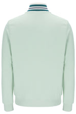 Light green track jacket with a striped collar on a white background
