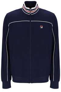 Displays the Navy 'FILA' Federico Tipped Neck Track Top