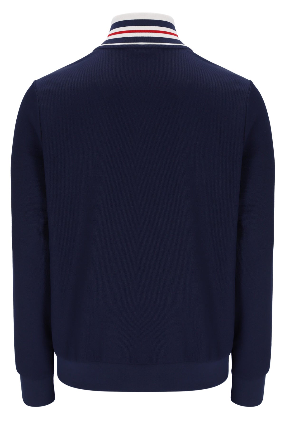 Displays a model wearing the Navy 'FILA' Federico Tipped Neck Track Top