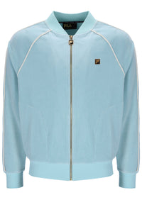 Light blue jacket with white accents on a white background