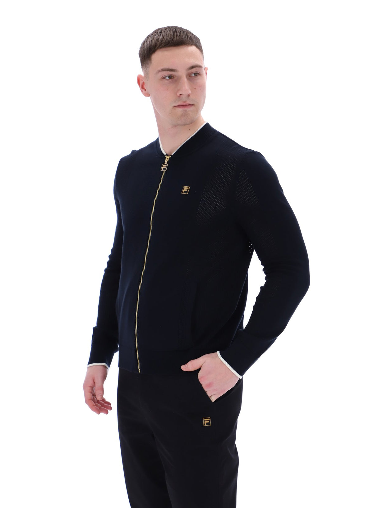 Black Ferguson Open Knit Pointelle Panel Track Top