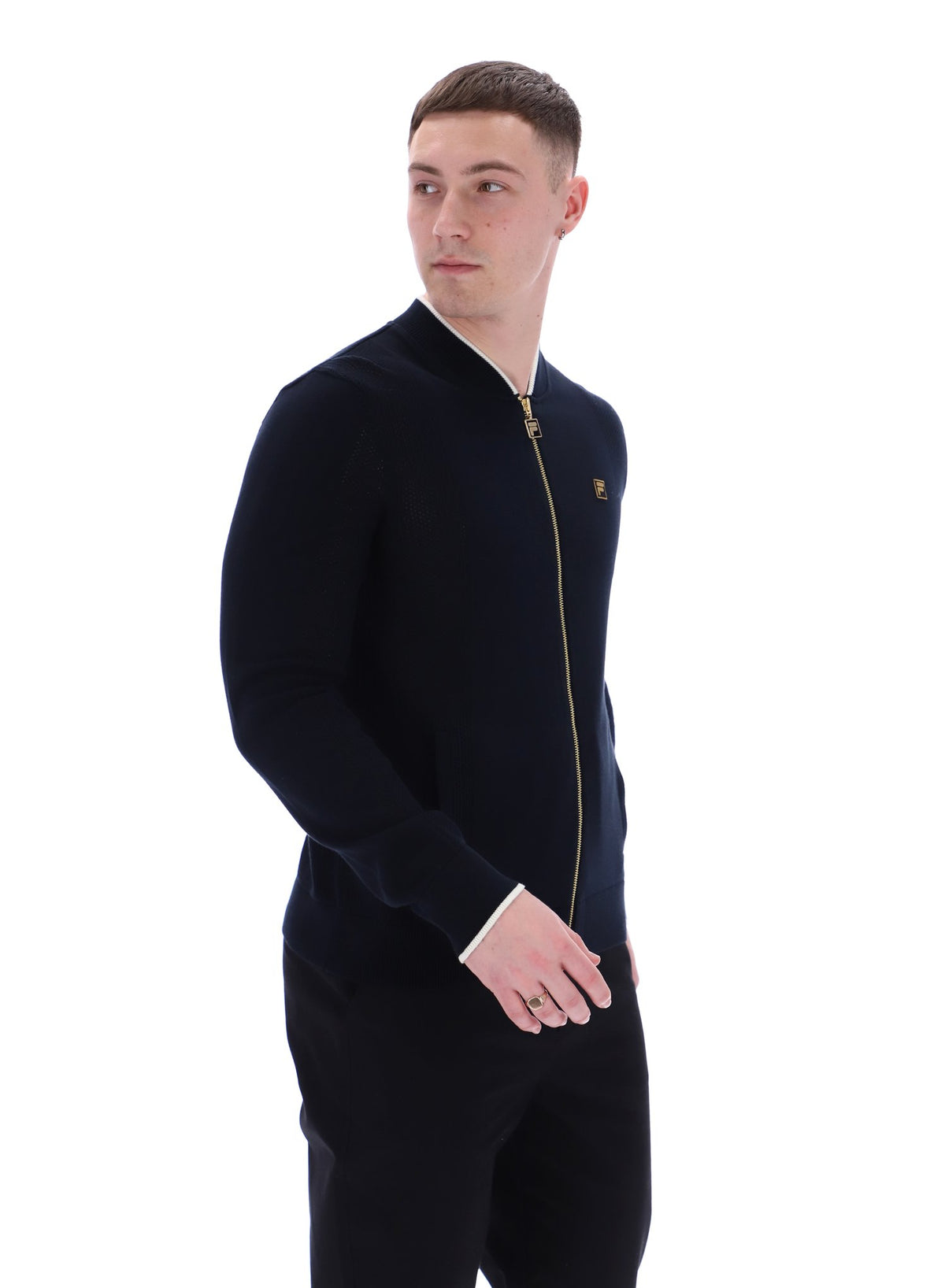 Black Ferguson Open Knit Pointelle Panel Track Top