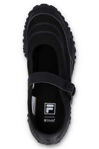 Black shoe with a strap on a white background