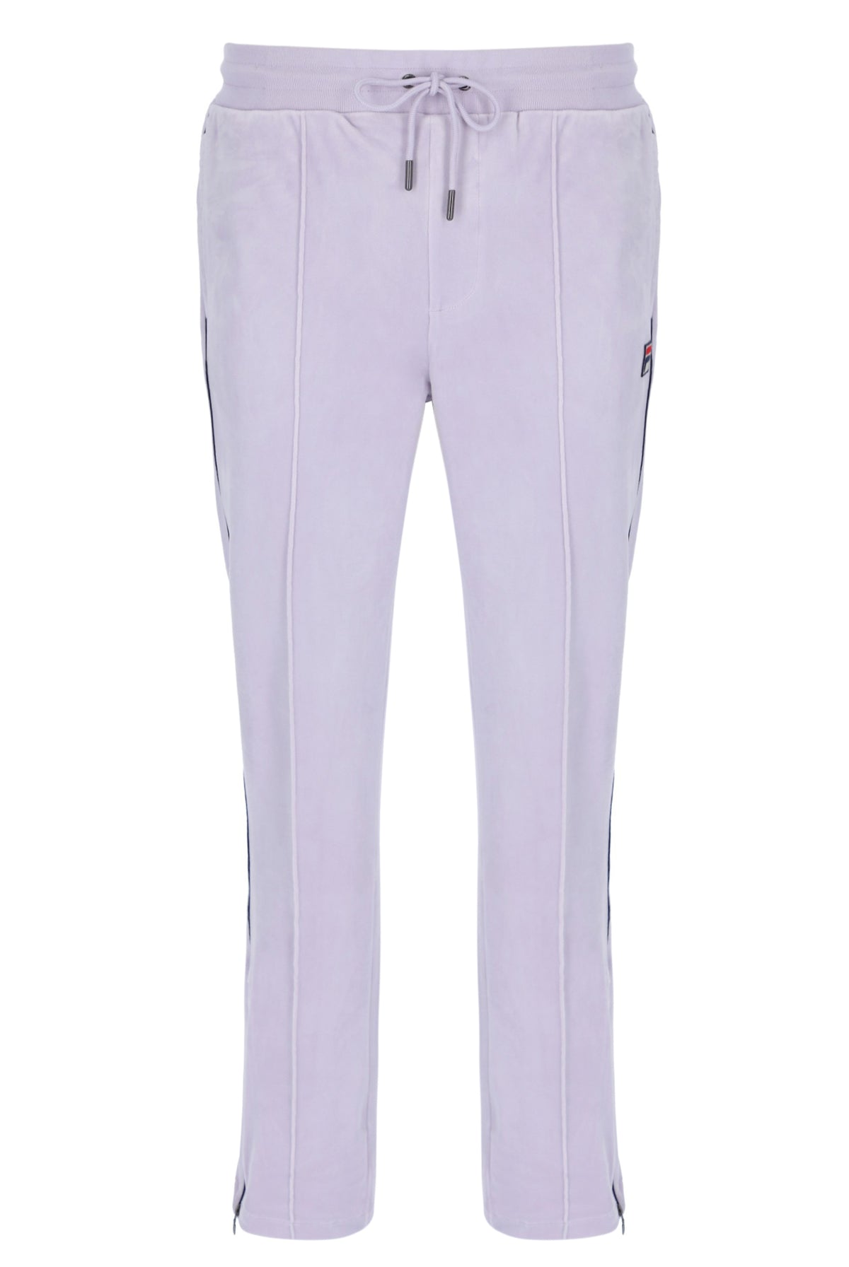 Displays the Misty Lilac 'FILA' branded Fio Velour Straight-Leg Jogger