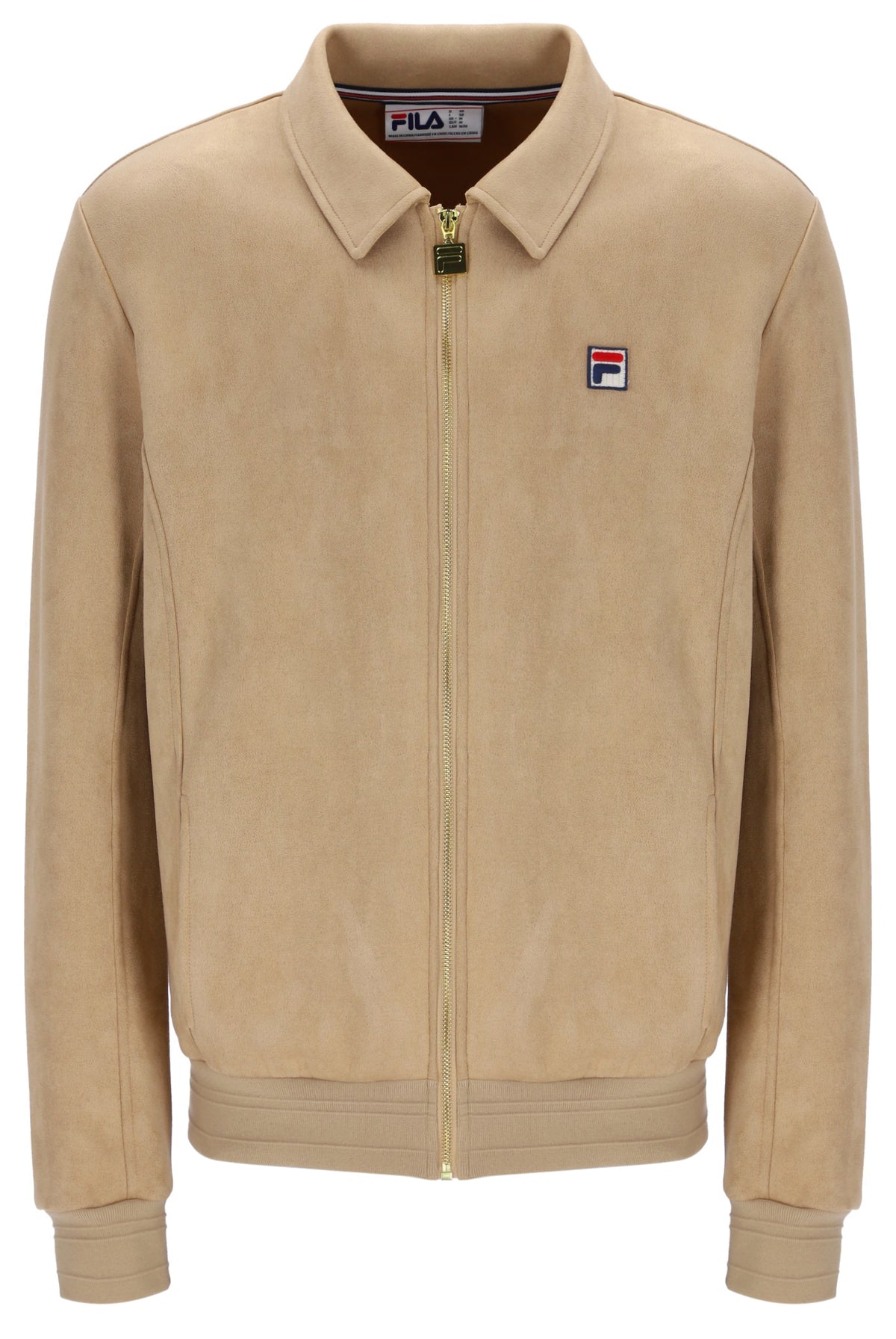Beige tracksuit Jacket with a small FILA logo on the chest, on a white background