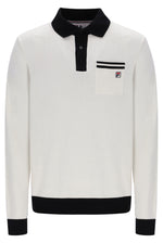 Displays the Gardenia & Black 'FILA' branded Francis Knitted Long Sleeve Polo