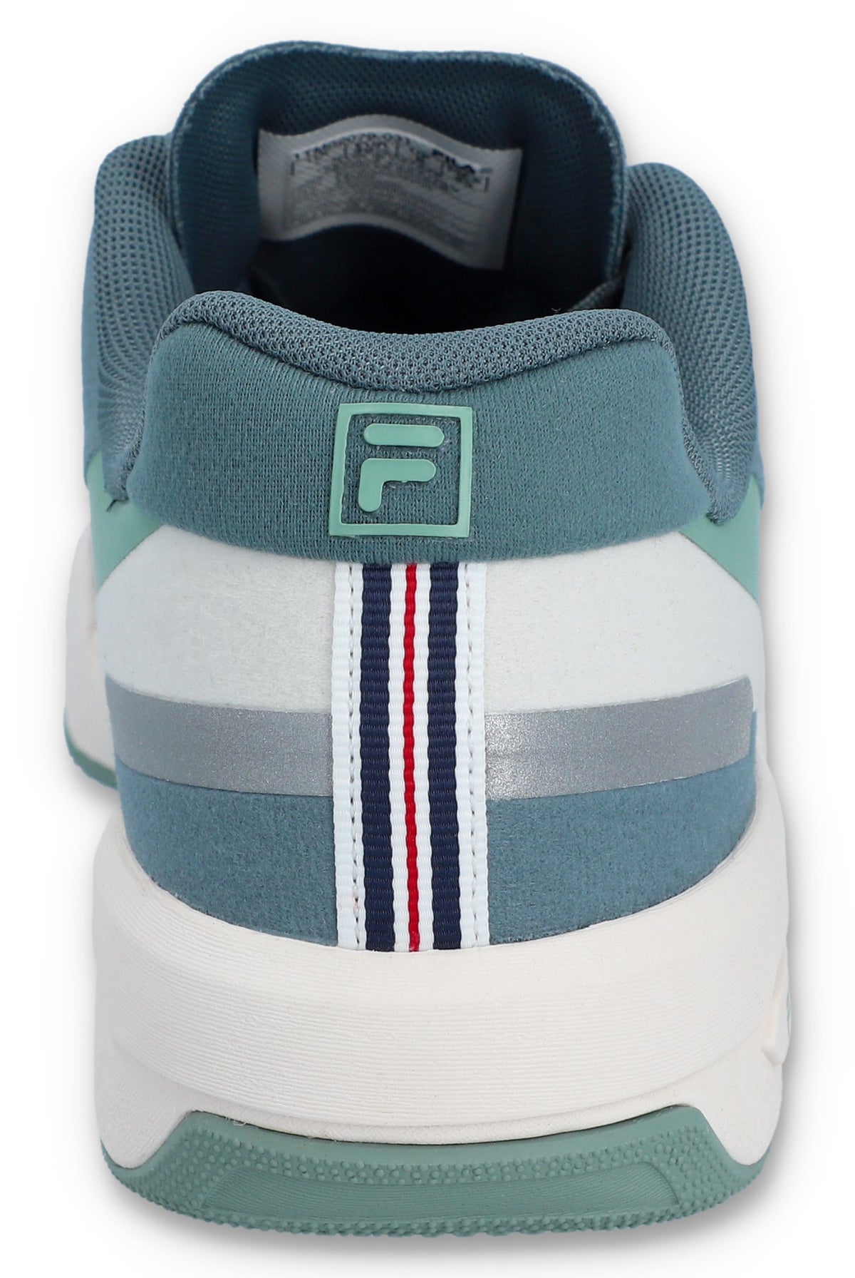 A pair of FILA FX-25 FILA TRAINER sneakers with a low-top design, primarily in green and blue colour tones, featuring the FILA logo on the side.