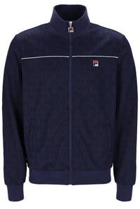 Navy blue jacket with a brand logo on a white background