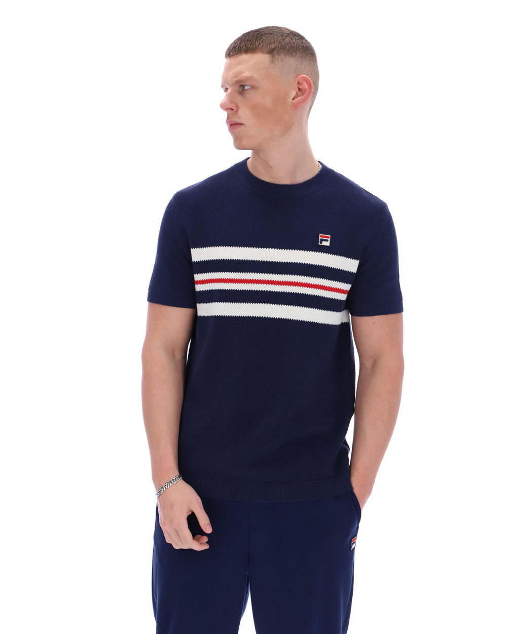 Fila Navy Gerardo Mesh Stripe Knitted Tee