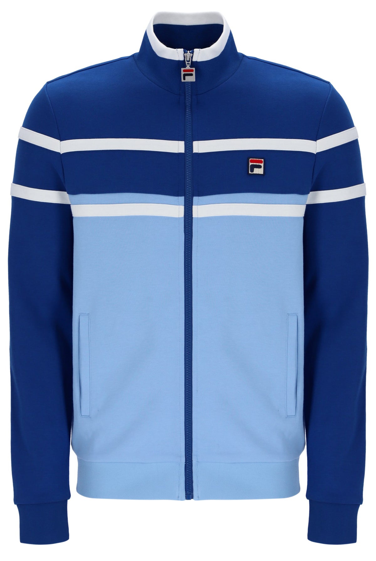 Displays the Frozen Fjord 'FILA' branded Giovanni Contrast Panels Track Top