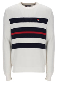 Displays the Gardenia 'FILA' branded Giuseppe Mesh Stripe Knitted Crew Neck
