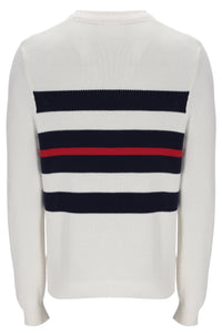 Displays the Gardenia 'FILA' branded Giuseppe Mesh Stripe Knitted Crew Neck