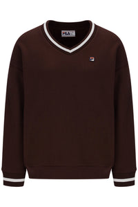 Displays the Fudge 'FILA' branded Grace V Neck Sweater