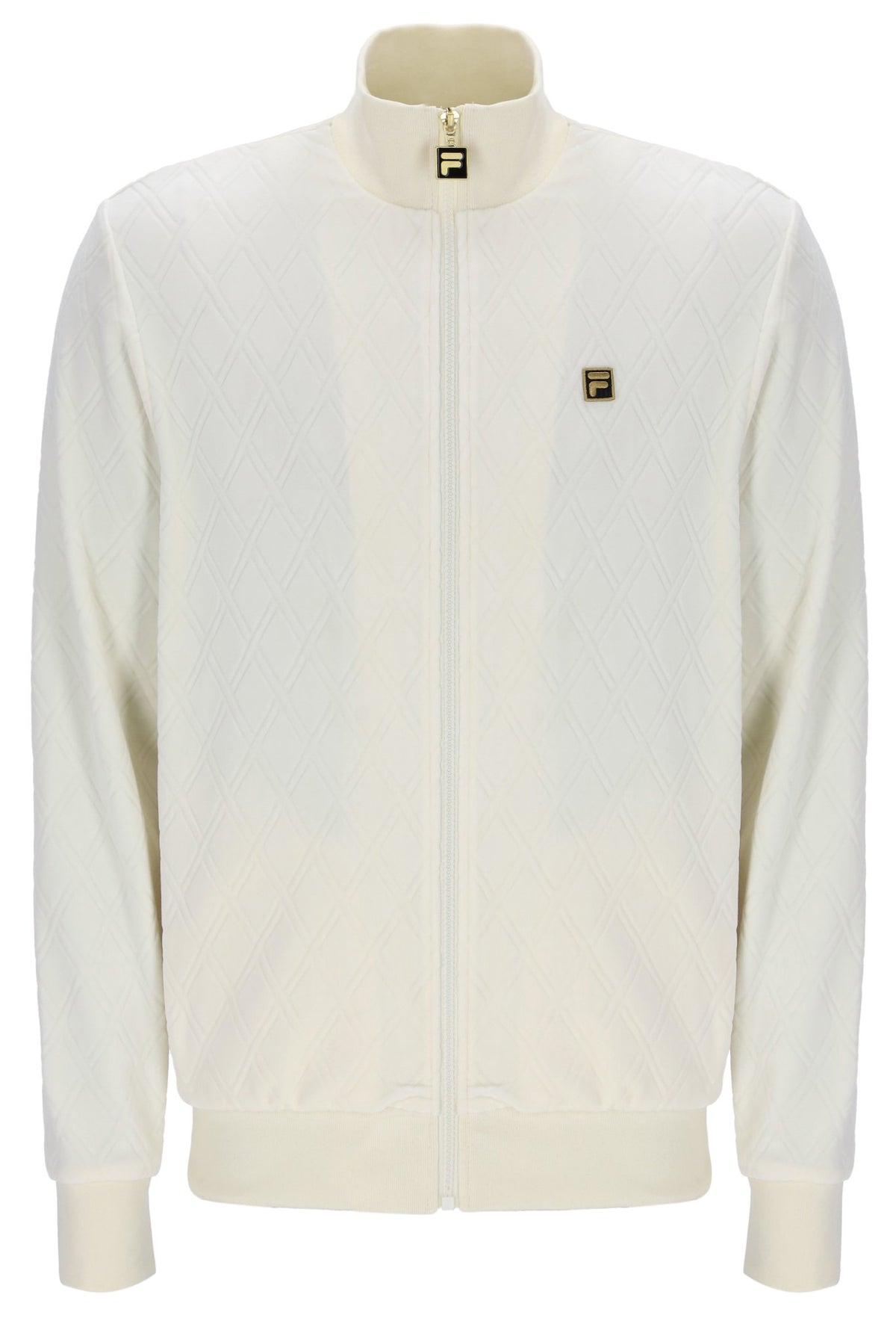 White jacket with brand logo on a white background