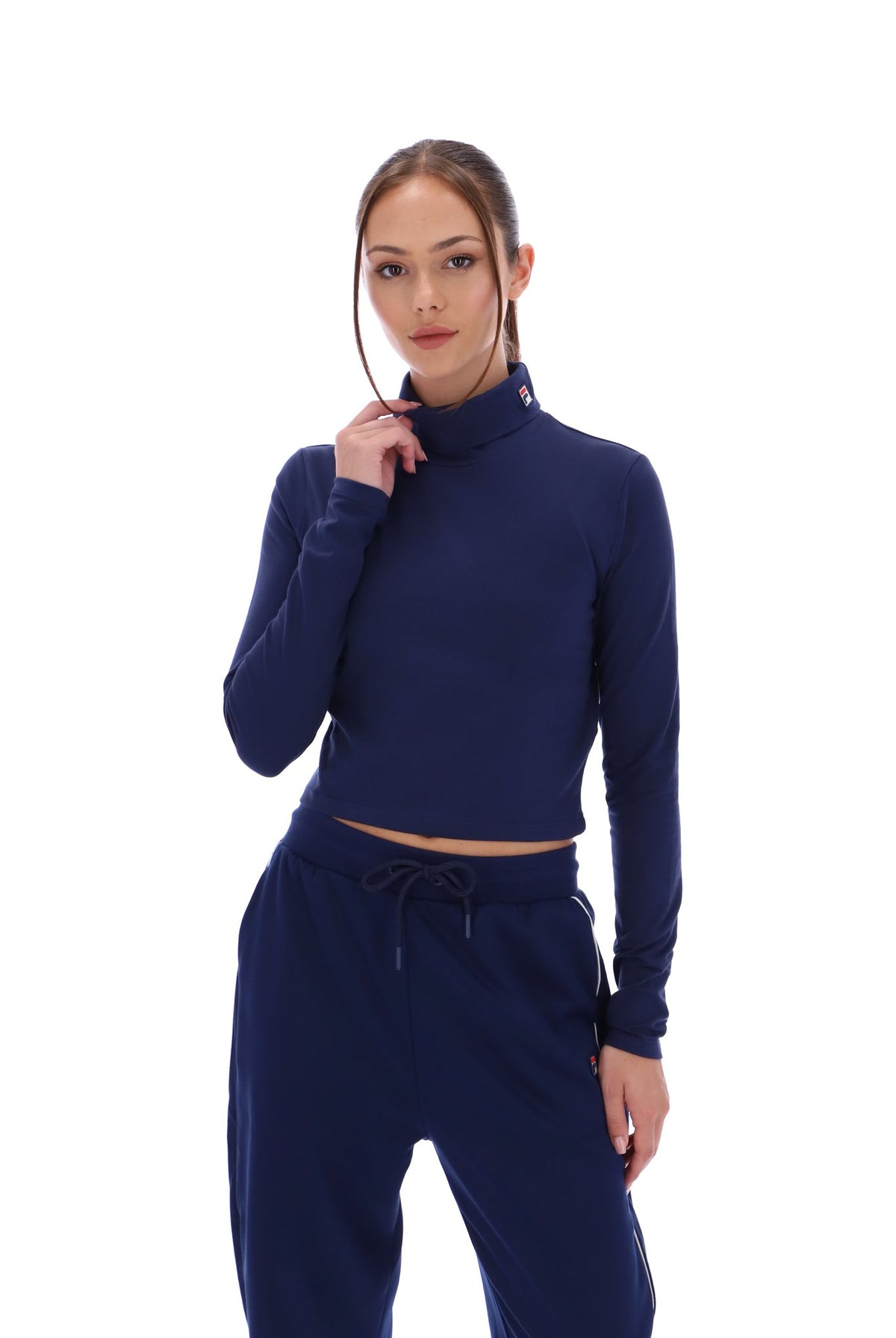 Navy Heidi Cropped Roll Neck Top