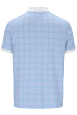 Light blue checkered polo shirt on a white background