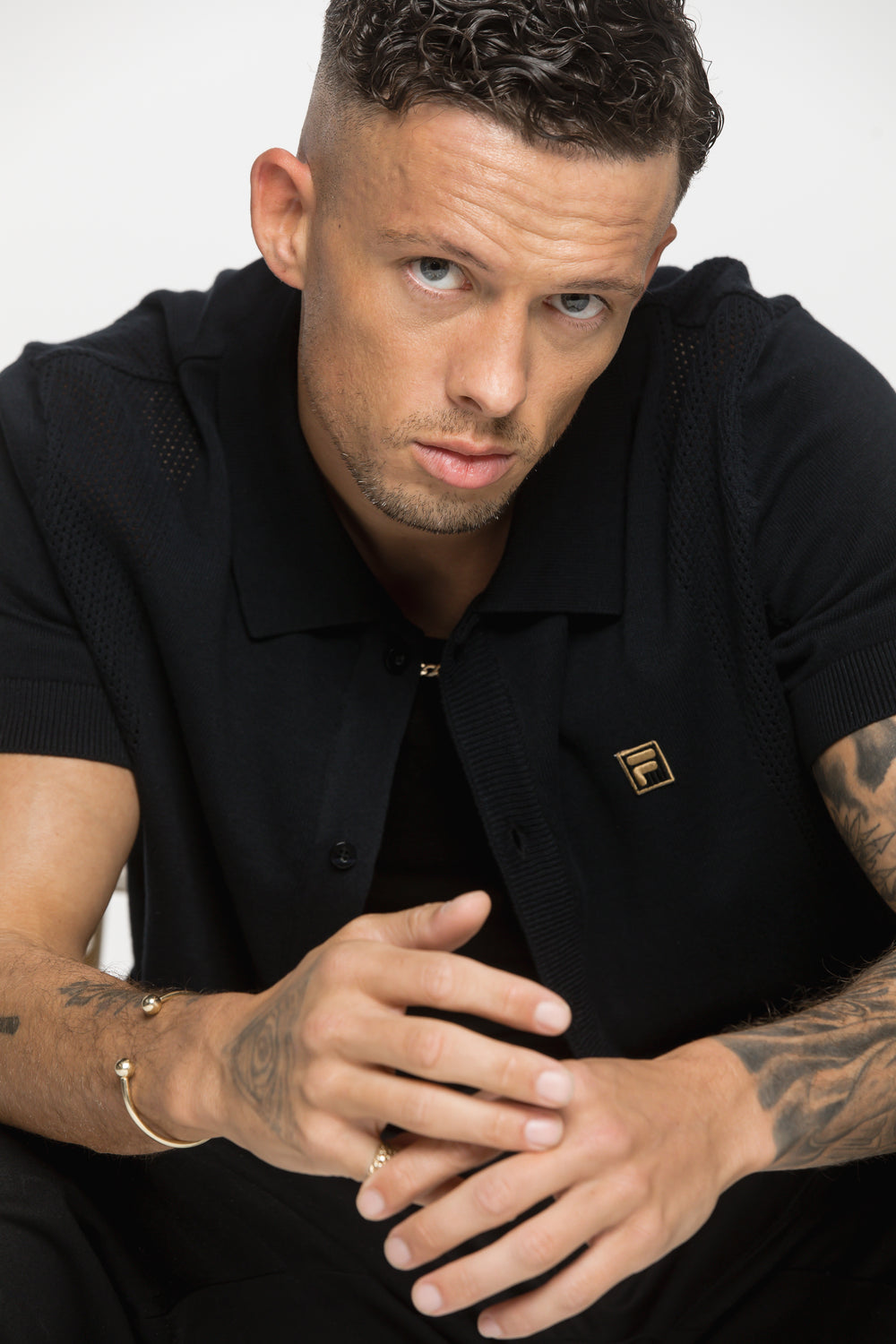 Walter Open Knit Pointelle Panel Polo