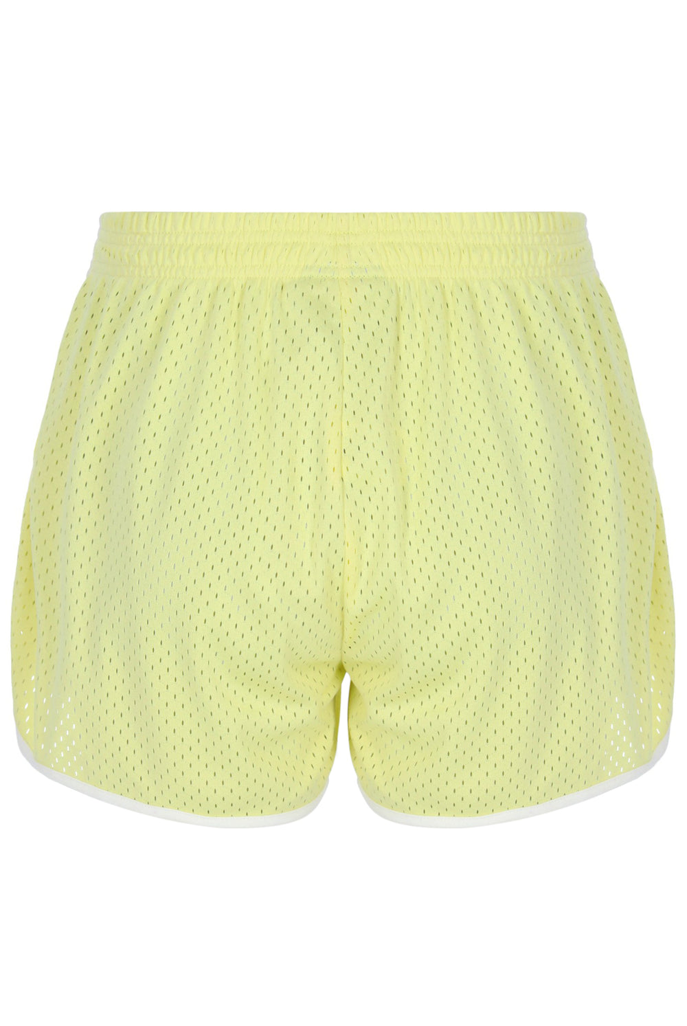 Yellow mesh shorts on a white background