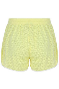 Yellow mesh shorts on a white background