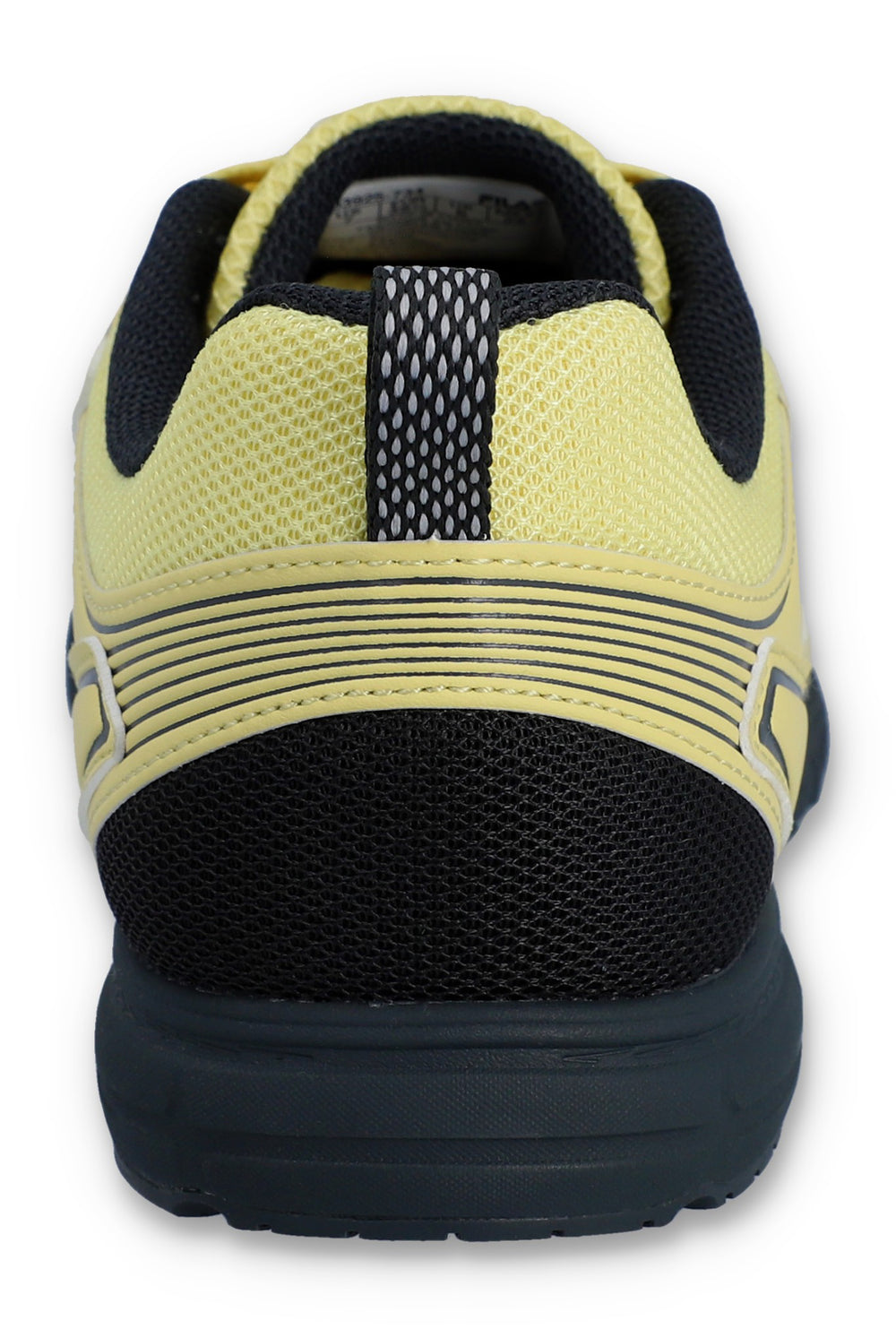 Yellow and black athletic shoe on a white background