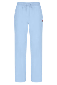 Light blue pants with a drawstring on a white background