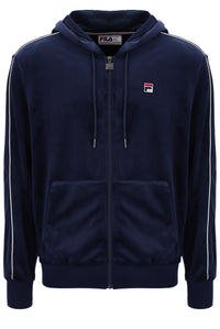 Displays the Navy 'Fila' branded Italo Velour Hoodie
