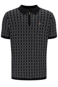 Black Jackson Jacquard Knit Zip Polo Shirt