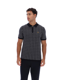Black Jackson Jacquard Knit Zip Polo Shirt