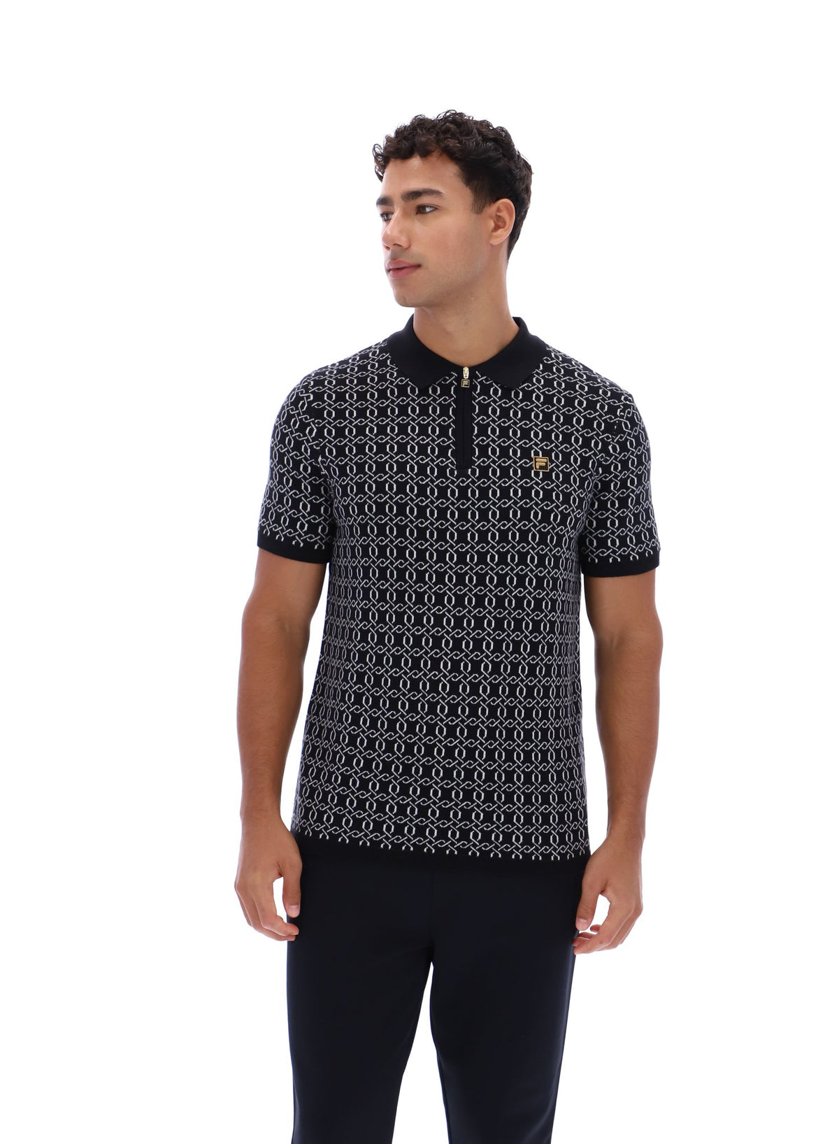 Black Jackson Jacquard Knit Zip Polo Shirt