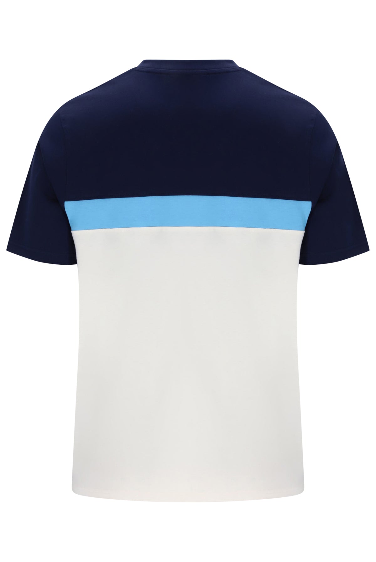 Displays the Navy & Azure Blue 'Fila' branded Gardenia Jakub Colourblock T-Shirt