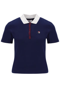 Displays the Navy 'FILA' branded Juno Fitted Iconic Polo