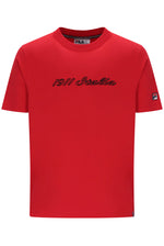 Displays the Red 'Fila' branded Lagos Graphic T-Shirt