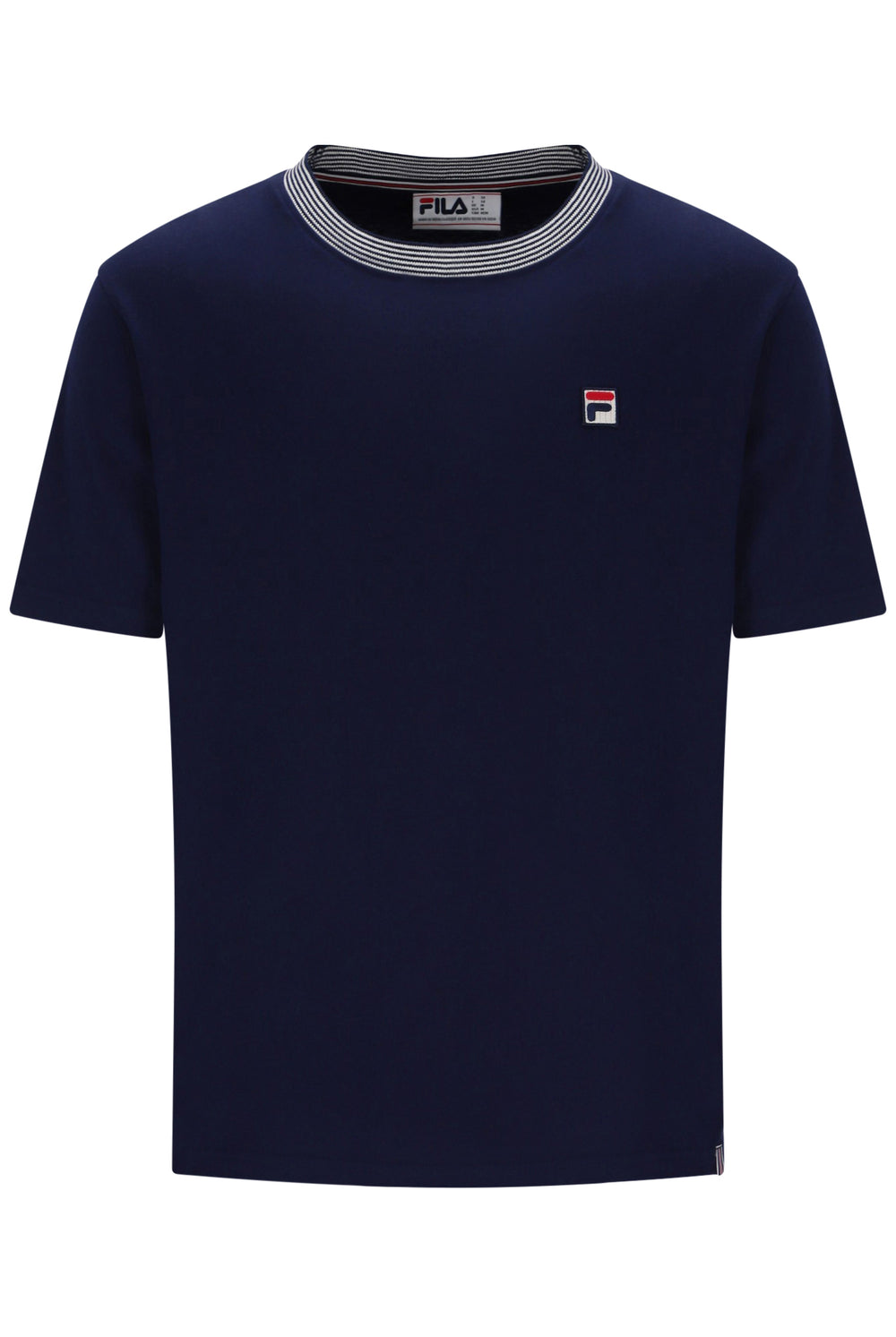 Displays the Navy 'Fila' branded Gardenia Lance T-Shirt