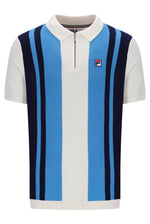 Displays the Gardenia & Azure Blue 'Fila' branded Lazar Knitted Colourblock Zip Polo
