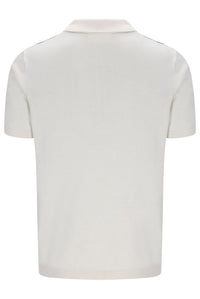 Displays the Gardenia & Azure Blue 'Fila' branded Lazar Knitted Colourblock Zip Polo