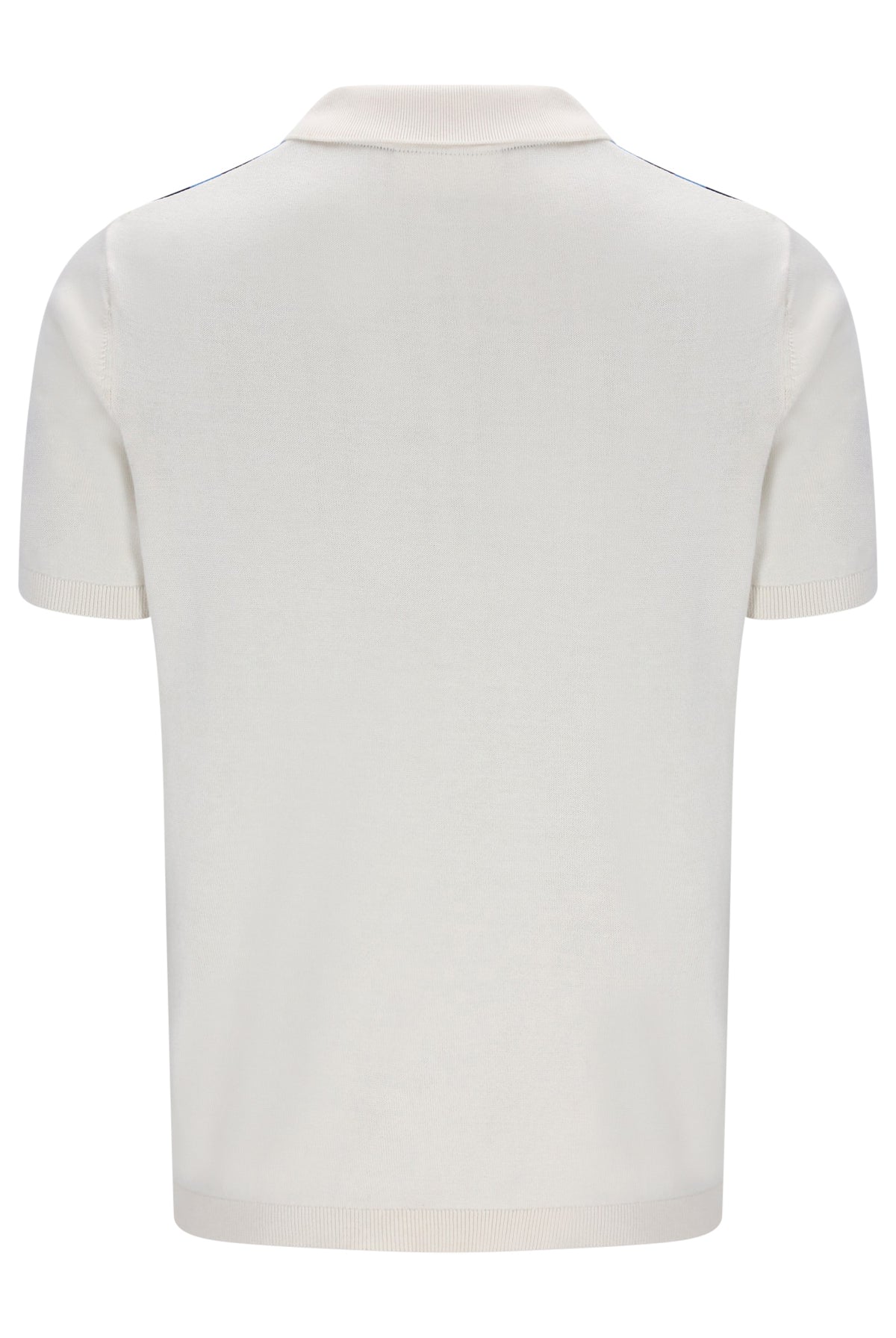 Displays the Gardenia & Azure Blue 'Fila' branded Lazar Knitted Colourblock Zip Polo