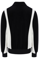 Displays the Black and White 'FILA' branded Down Lazaro Velour Colour Block Jacket