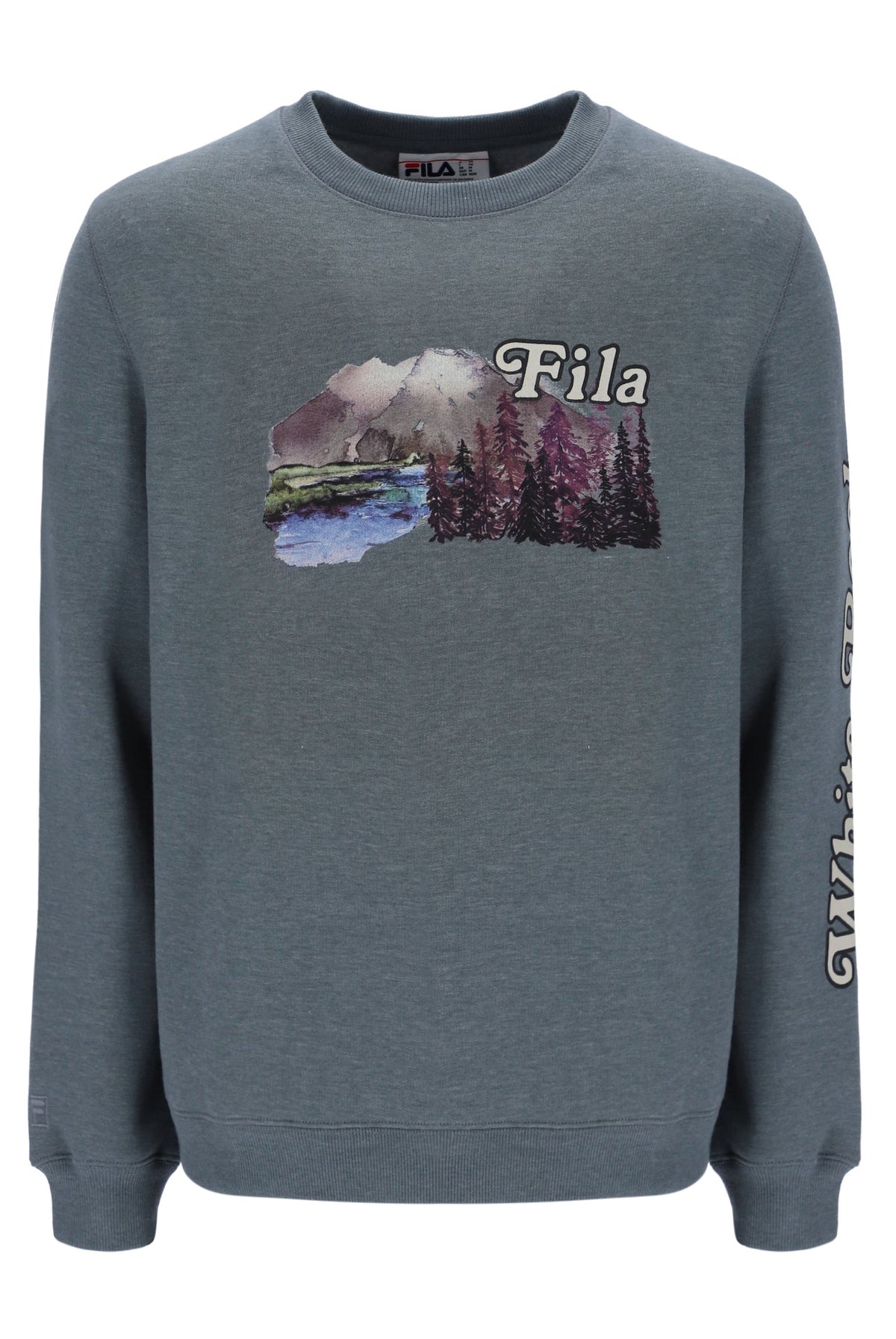 Displays the Stormy Weather 'FILA' branded Len Graphic Crew Sweatshirt