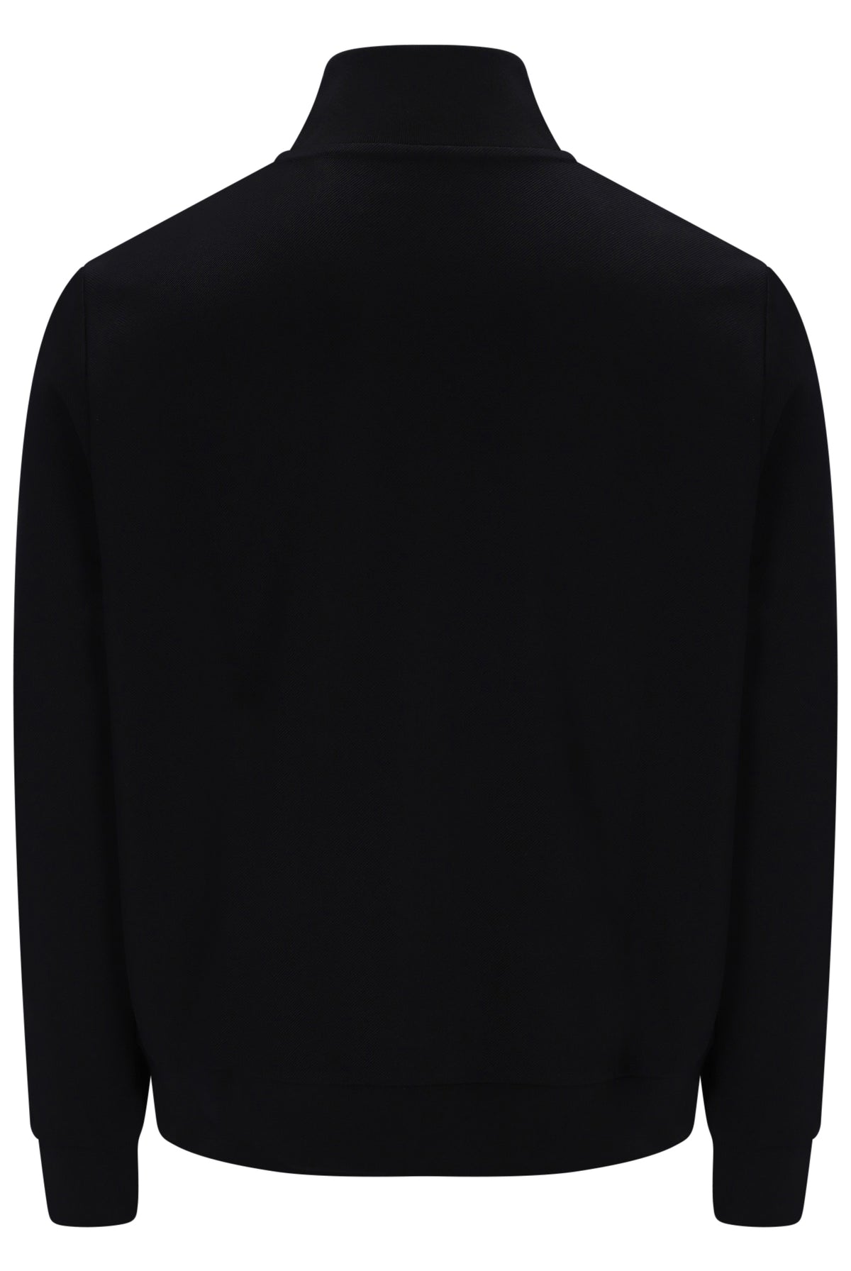 A black long-sleeve quarter-zip pullover jacket with a mock neck collar, shown from the back on a plain white background.