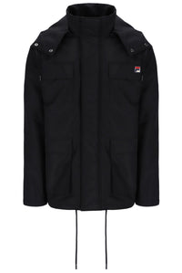 Displays the Black 'FILA' branded Liam Cargo Padded Jacket