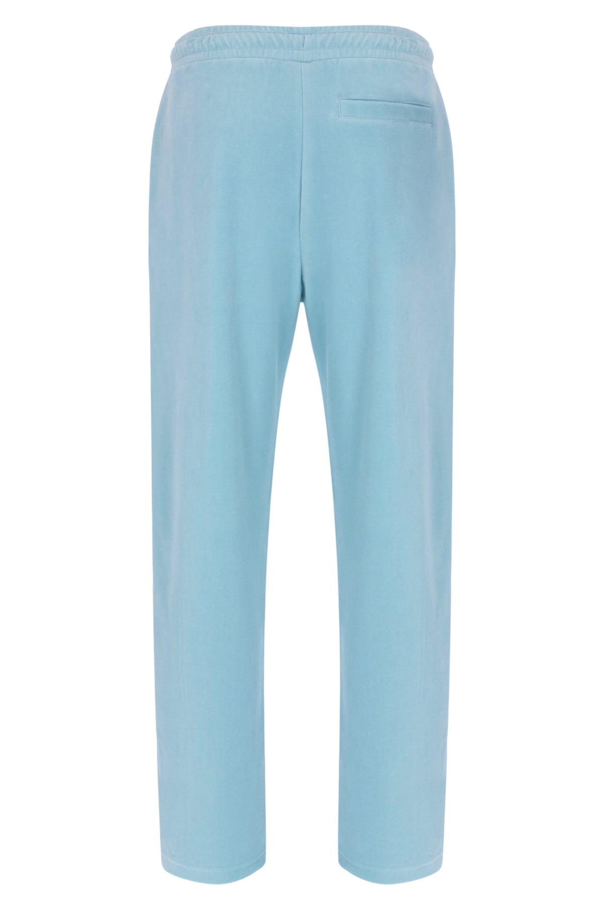 Light blue velour pants on a white background