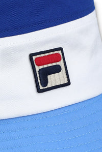 Displays a Frozen 'FILA' branded Fjord Marco Tri-Colour Bucket Hat featuring the FILA logo branding