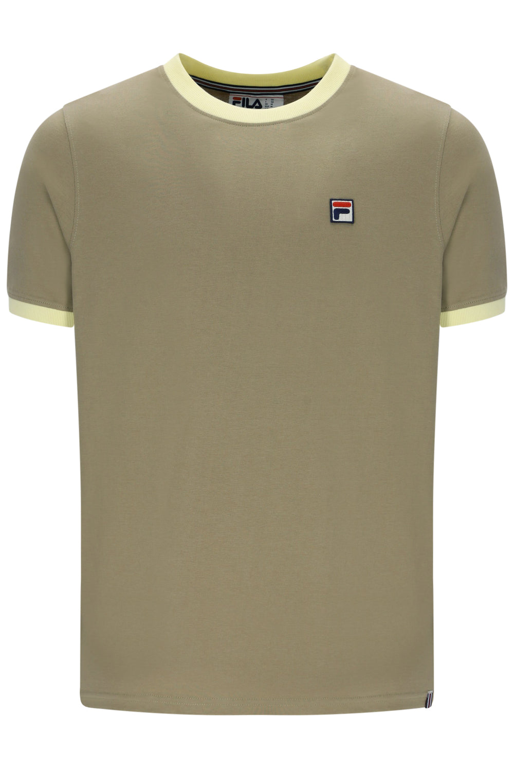 Displays the Chinchilla Double Cream 'FILA' branded Marconi Essential Ringer T-Shirt