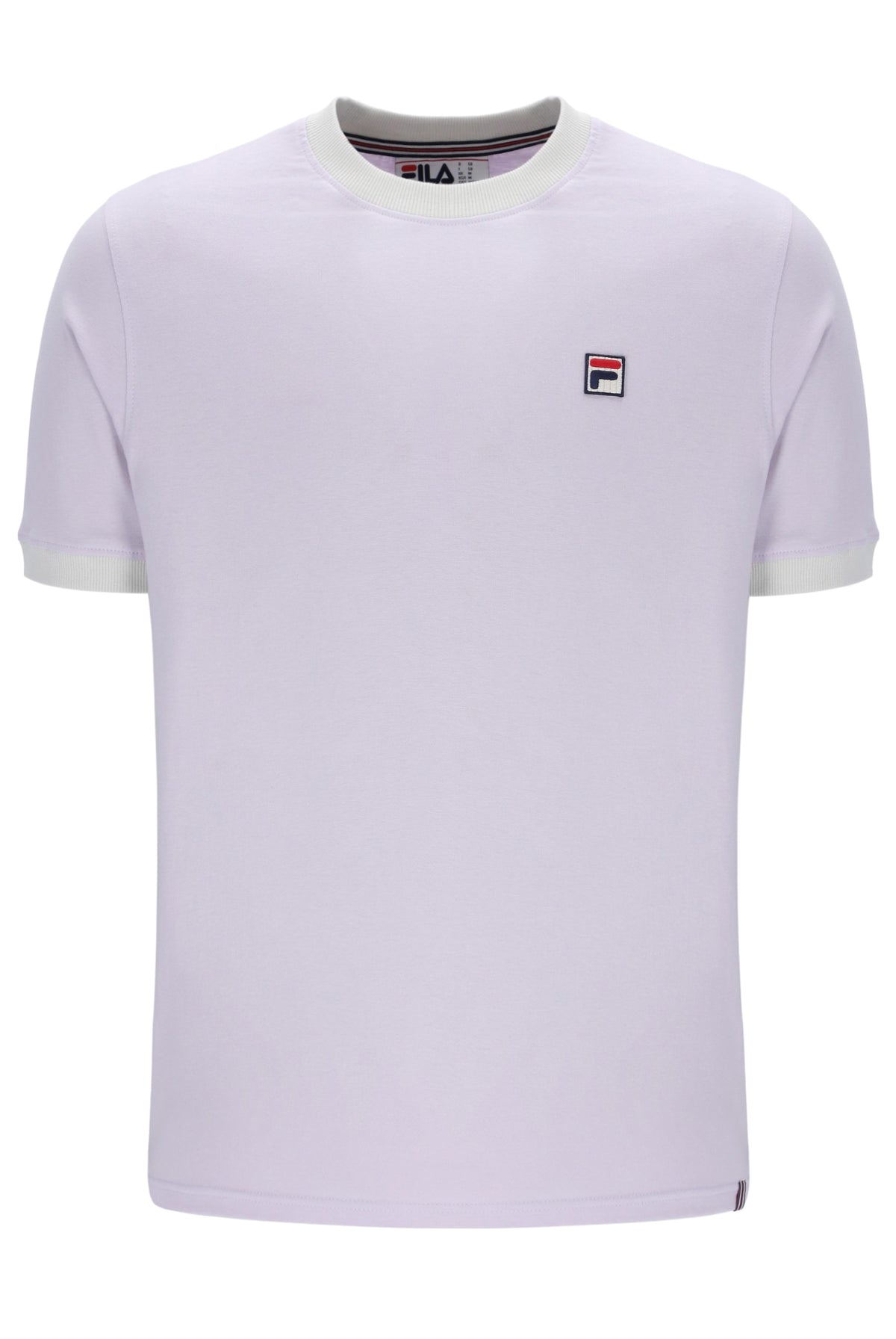 Displays the Misty Lilac 'FILA' branding Marconi Essential Ringer T-Shirt