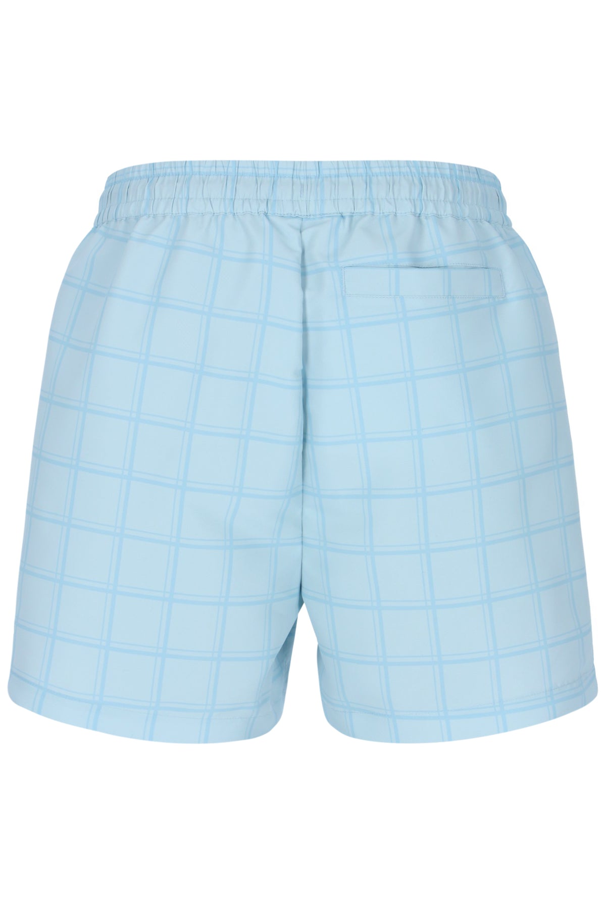 Light blue checkered shorts on a white background