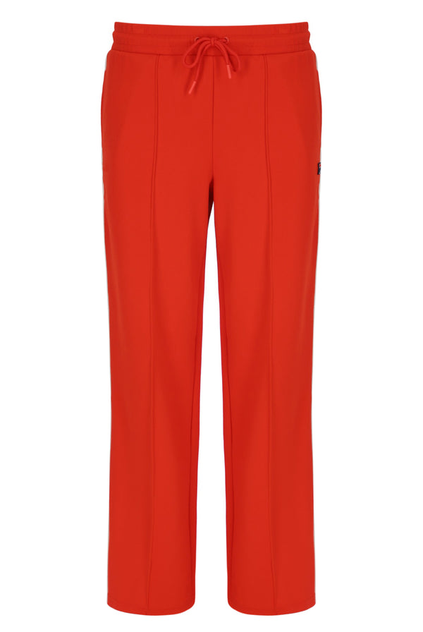 Orange sweatpants with a small FILA logo on a white background